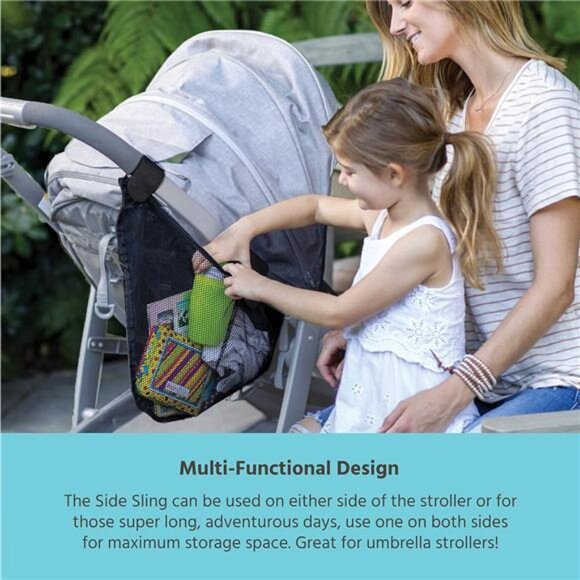 Stroller side sling cargo net organizer mesh bag adjustable straps baby storage - Picture 4 of 7